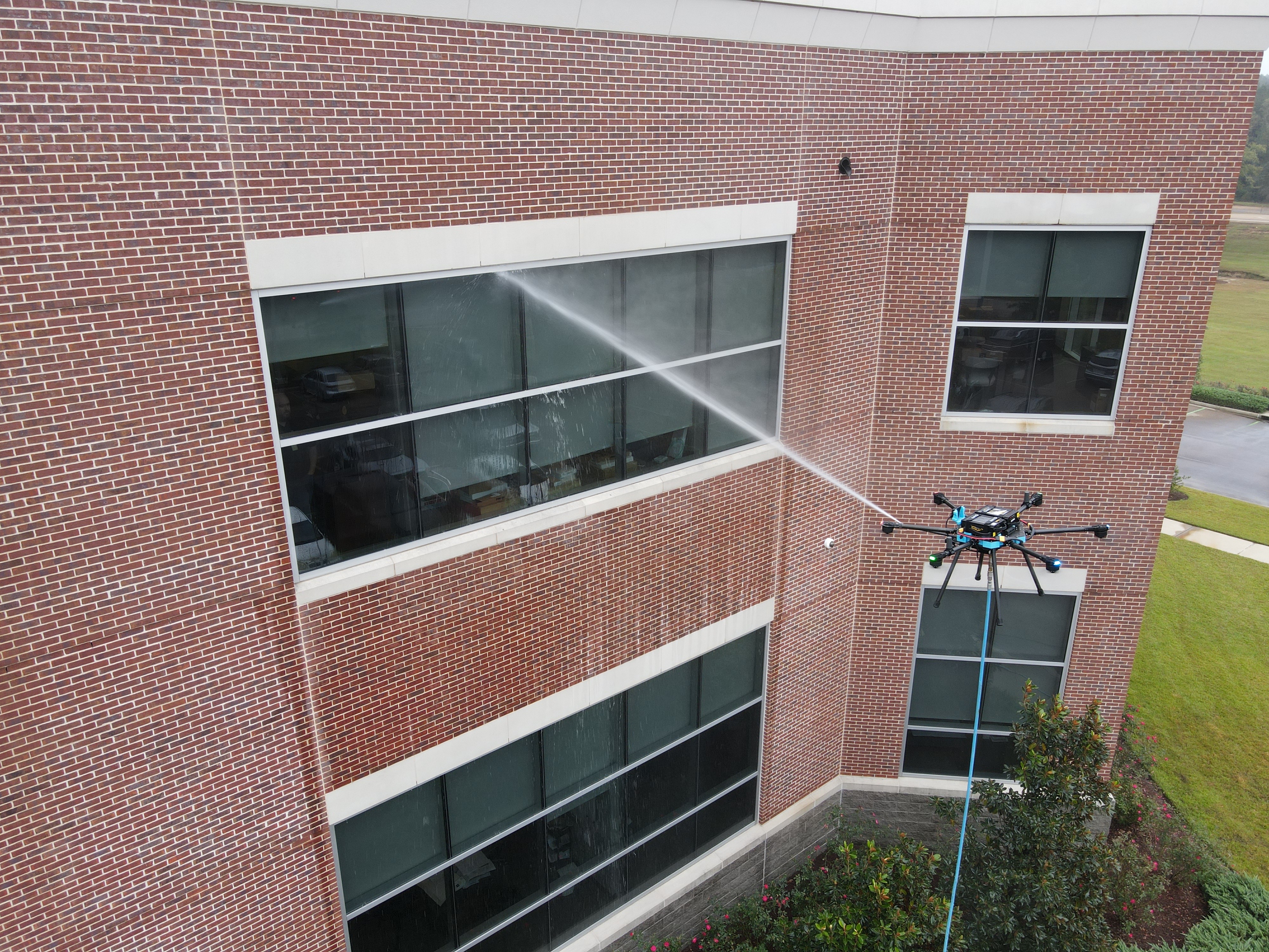Drone washing equipment on site